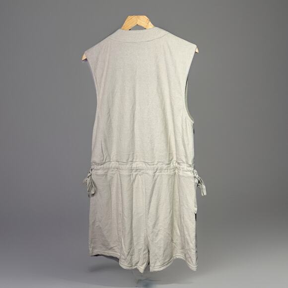 Mono B Romper Women’s 1XL Beige Sleeveless Cotton Blend Drawstring Waist Pockets - Picture 2 of 7
